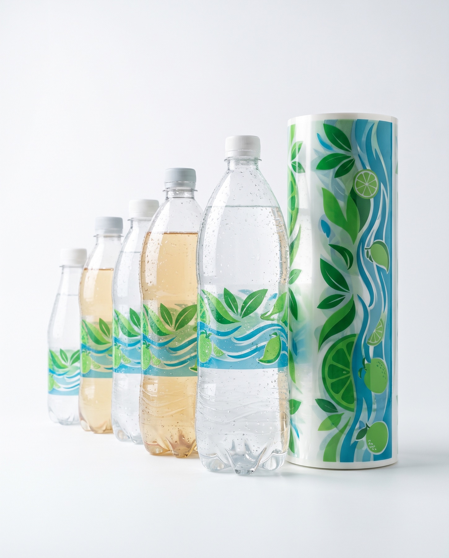 Botellas de agua y refresco con etiqueta envolvente de polipropileno
